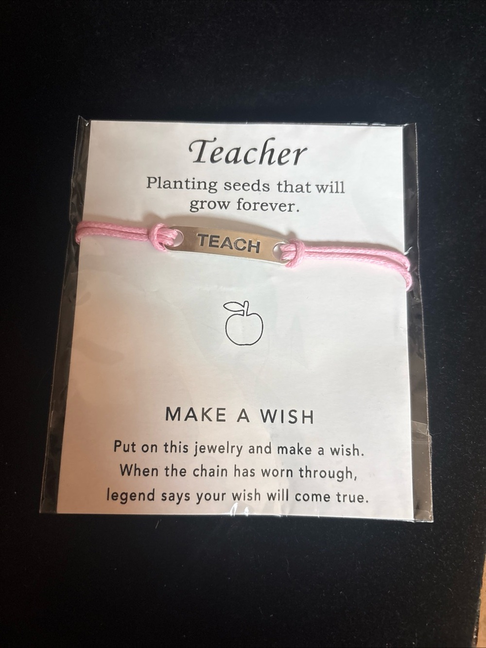 New Teacher 'Teach' Pink Cord Bracelet with Silver Plate - Inspirational Gift